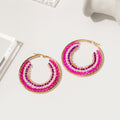Gold Hoop Earrings with Multicolor Bead Wrapped Fronts view 3