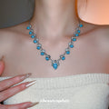 Blue Teardrop Beaded Necklace with Silver Tone Links view 1