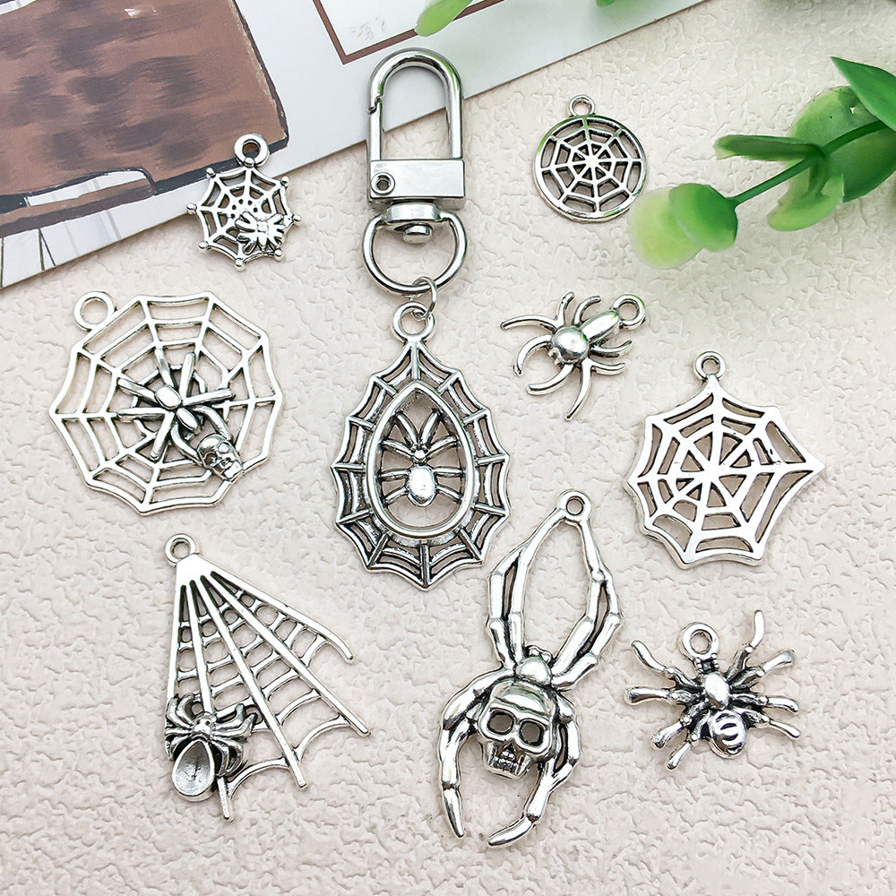 Antique Silver Zinc Alloy Bat Spider Spider Web Charm Pendant for DIY Necklace