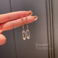 Crystal Open Rectangle Long Drop Earrings Fashion Jewelry Accessories view 1