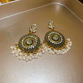Ornate Round Beaded Drop Earrings in Blue and White view 7