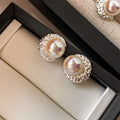 Silver Tone Iridescent Pearl Crescent Stud Earrings view 3