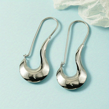 Sculptural Open Teardrop Long Hook Earrings In Two Metal Tones