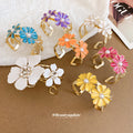 Gold Enamel Flower Open Cuffs Pearl Centers Seven Colors view 2