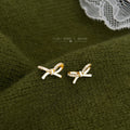Gold Tone Open Clear Stone Ribbon Bow Stud Earrings For Women view 3