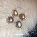 Gold Framed Oval Pearl Stud Earrings Decorative Jewelry Design view 3