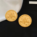 Embossed Floral Disc Stud Earrings in Silver or Gold Tone view 7