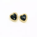 Gold Tone Pearl-Edged Pressed Flower Heart Stud Earrings view 4