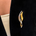 Two-Tone Gold Silver Twisted Leaf Crystal Edge Brooch view 4