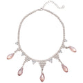 Silver Rhinestone V Necklace Pink Teardrop Pendants view 5