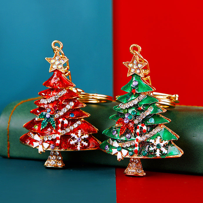 Jeweled Christmas Tree Keychains in Red Green and Yellow