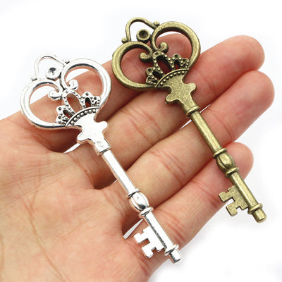 Ornate Skeleton Key Pendants arranged in the pictured color and finish options