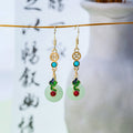 Gold Tone Jade Peace Buckle Drop Earrings Coin Charm Snake view 4