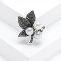 Antique Leaf Brooch With Pearl-Like Cluster in Two Finishes view 3