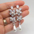 Marquise Leaf And Pearl-Like Long Drop Earrings In Silver Tone view 4