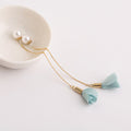 Fabric Flower Pearl Look Long Threader Earrings in Six Colors view 9