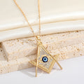 Gold Tone Crystal Geometric Compass and Blue Eye Pendant Necklace view 4