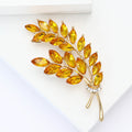 Gold Double Wheat Ear Brooch Amber Marquise Stones view 3