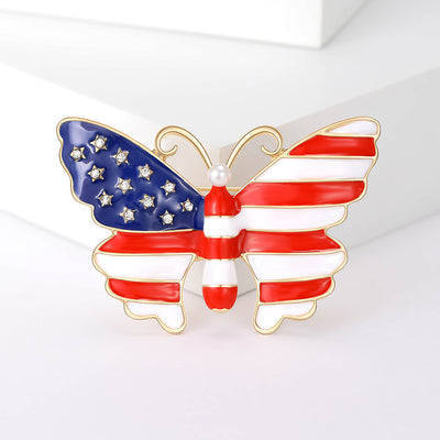 American Flag Butterfly Brooch shown alone on a light background