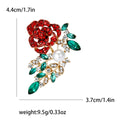 Red Rhinestone Rose Brooch Green Crystal Leaf Pearl Pin view 6