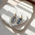 Oval Gold Frame Dried Flower Resin Drop Earrings Pink Blue view 4