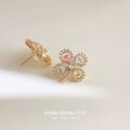 Gold Four-Leaf Clover Pastel Multicolor Crystal Studs view 4