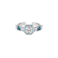 Silver Square Blue Clear Crystal C Open Ring and Hoop Earrings view 5