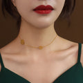 Dual Openwork Rose Flower Necklace Choker Fine Chain Gold Black view 4