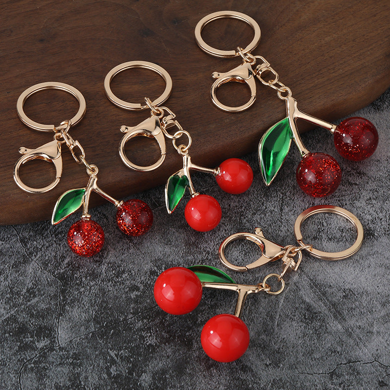 Minimalist Cherry Zinc Alloy Keychain Bag Charm Accessory