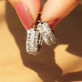 Silver Tone Crystal Pave Huggie Hoop Earrings Polished Metal Earrings view 2