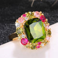Olive Green Rectangular Statement Ring With Multicolor Halo view 4