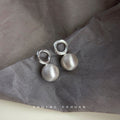 Silver Open Circle Stud Earrings Brushed Matte Sphere Drop view 1