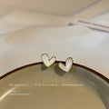 Gold Tone Heart Stud Earrings In Black And White Enamel view 6