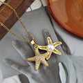 Double Starfish And Pearl Accent Pendant Necklace Set view 6
