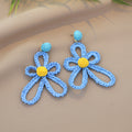 Green Blue Pink and Yellow Woven Loop Flower Earrings view 7