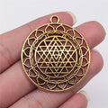 Sri Yantra Openwork Pendant Charm in Antique Silver and Antique Gold Metal view 1
