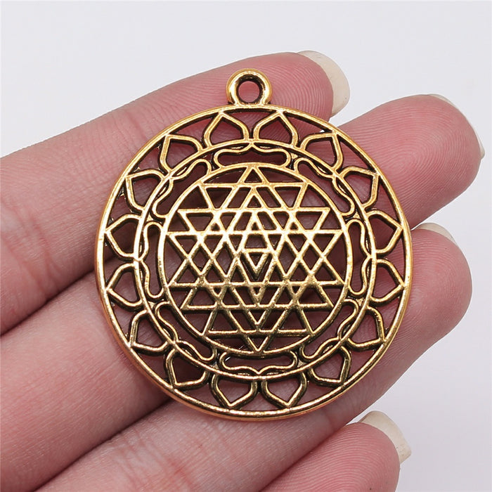 Sri Yantra Openwork Pendant Charm in Antique Silver and Antique Gold Metal
