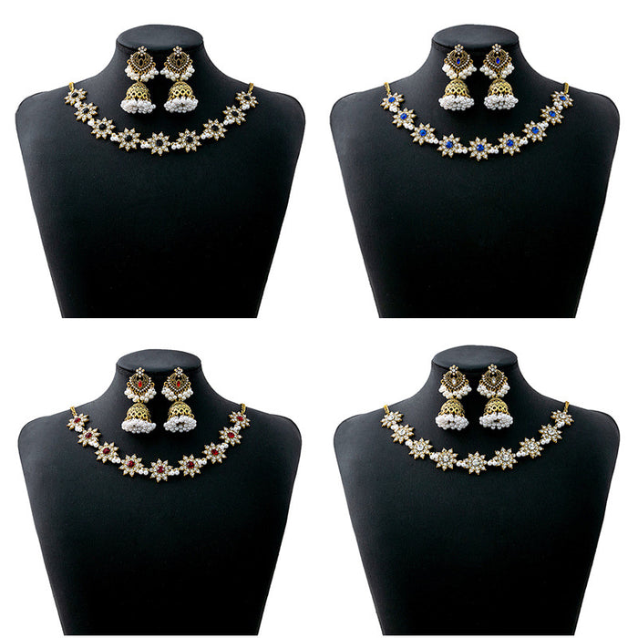 Four Color Ornate Jhumka Necklace and Earring Jewelry Sets