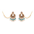 Green and Teal Bead Ornate Jhumka Ear Chain Earrings view 5