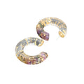 Purple Clear Resin C Shaped Hoop Stud Earrings with Dried Flowers view 5