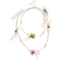Pink Flower and Pearl Charm Layered Necklace Decorative Jewelry Design view 5