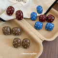 Polka Dot Resin Square And Oval Silver Tone Stud Earrings view 1
