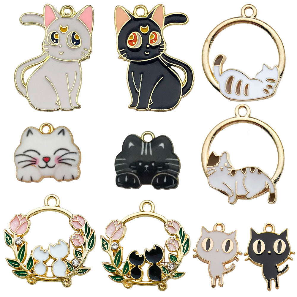 Enamel Zinc Alloy Cat Charm Pendant for DIY Keychain Bracelet and Earring Jewelry Making