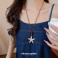 Brown Cord Cream Starfish Pendant Necklace Wood Bead view 1