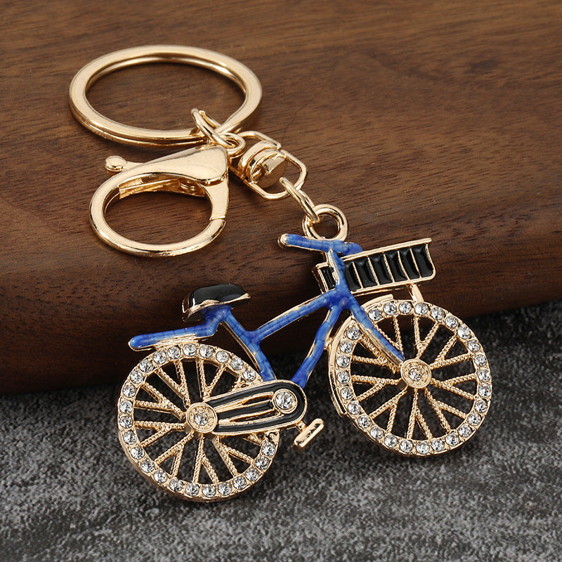 Rhinestone Bicycle Keychain Metal Sport Bike Pendant for Couple Gift
