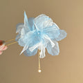 Layered Fabric Flower Double Hairpin With Pearl Like Drop In Five Colors view 7