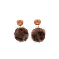 Leopard Pattern Fuzzy Ball Two Part Jacket Stud Earrings view 5