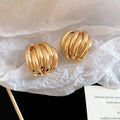 Layered Ribbed Metal Dome Stud Earrings in Two Finishes view 7