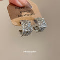Textured Angular C Hoop Stud Earrings in Gold and Silver view 4
