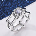 Silver Double-Layer Geometric Openwork Hexagon CZ Ring view 2
